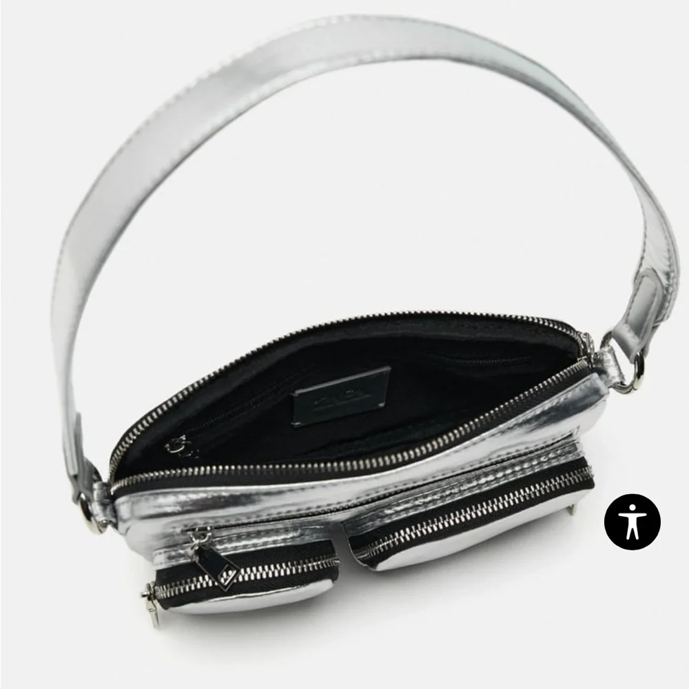 Zara mini crossbody bag with pockets in silver with dustbag - Picture 5 of 6
